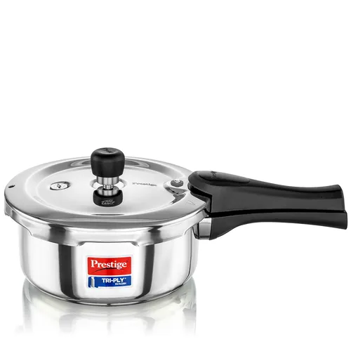  Prestige Svachh Triply Outer Lid Pressure Cooker with Unique Deep Lid for Spillage Control, Silver